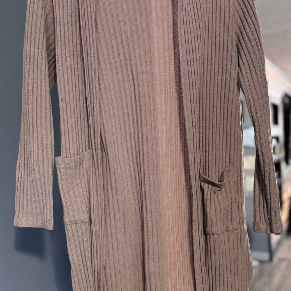 Chic Ribbed Tan Cardigan